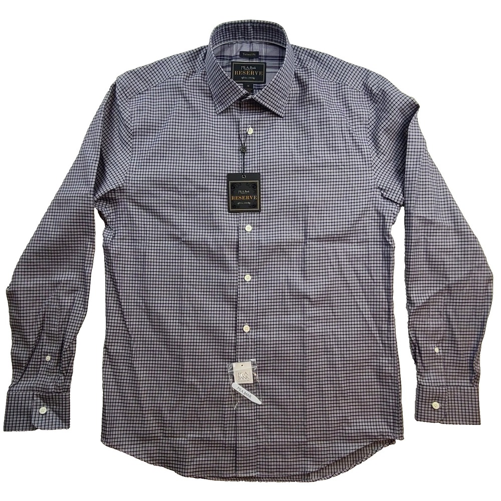 Jos A Bank Reserve Men Medium Fit Check 16-26 Egyptian Cotton Dress Shirt Purple